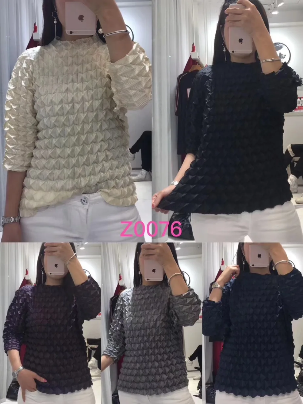 

IN STOCK Miyake fold half sleeve T-shirt o-neck solid Three-dimensional lattice pleating T-shirt HOT SELLING