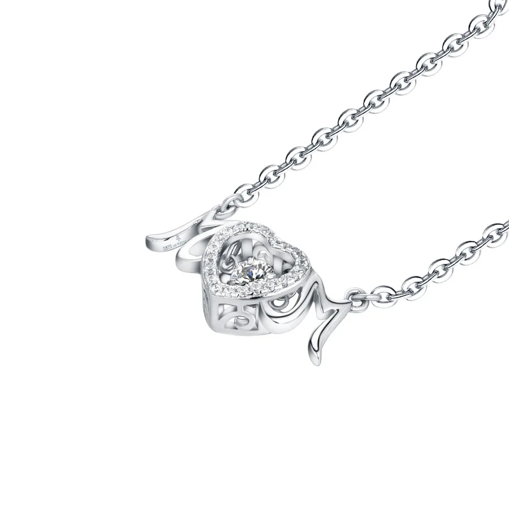 JO WISDOM Best Gift for Mom Heart 925 Sterling Silver Pendants Necklaces with Natural Topaz Dancing Stone Party |
