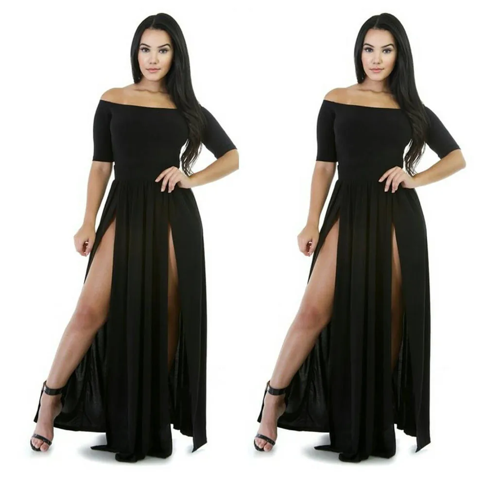 Dresses Woman Party Night Women Sexy Split Slash Neck Formal Maxi Dress Party Evening Long  Maxi Dress #B