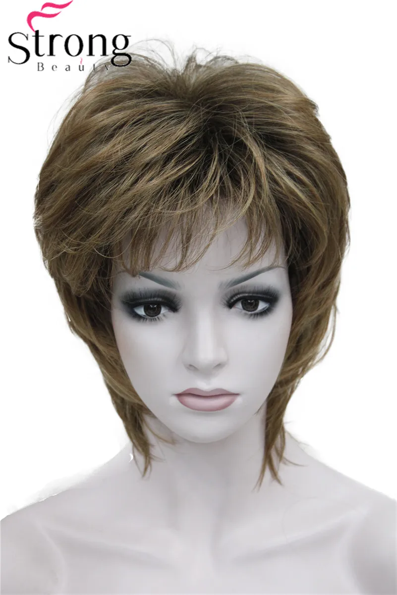 StrongBeauty короткий прямой коричневый микс синтетический парик пушистые женские волосы парики