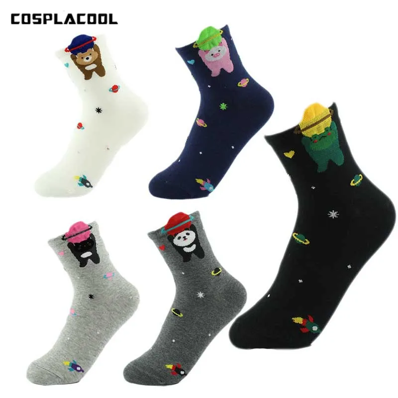 

[COSPLACOOL]Cute Universe/Animal Pattern Socks Women Cotton Warm Sox Funny Padan/Frog Meias Girl Harajuku 5 Color Elastic Sokken