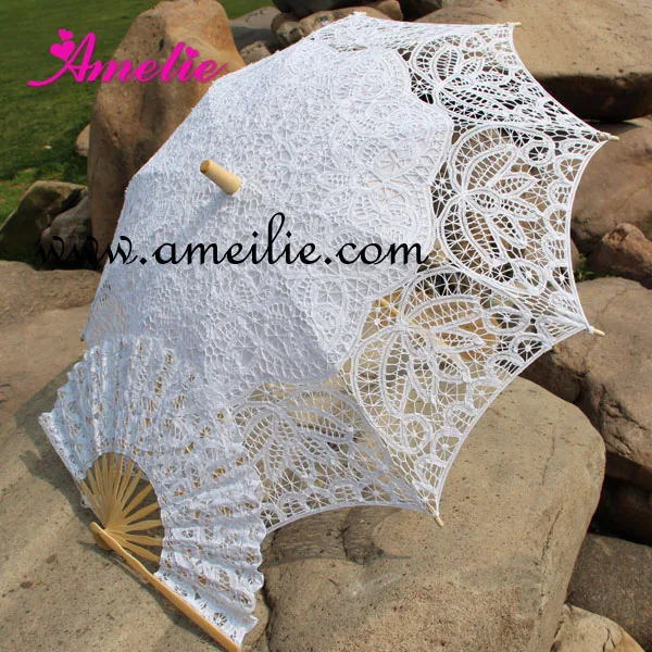

Handmade Bridal Battenburg Lace Parasol and Fan set Wedding Bride Umbrella Fan Set