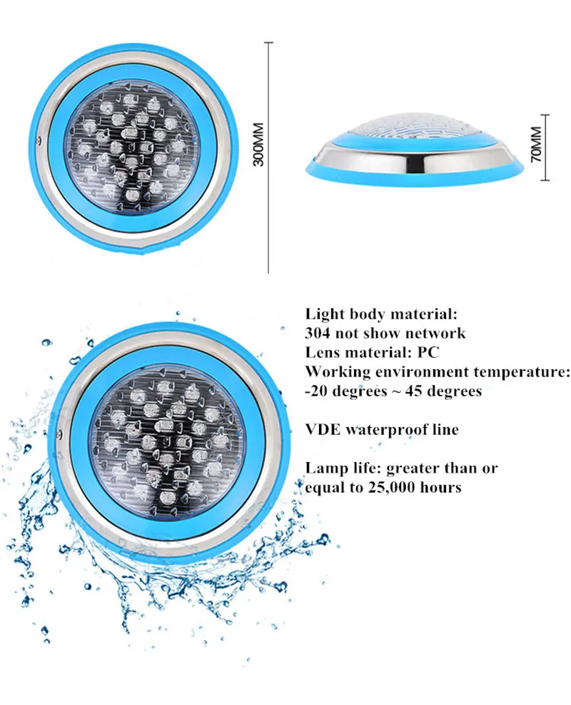 Par56 Светодиодный светильник для бассейна 36 Вт белый свет подводный лампа накаливания для бассейна с нержавеющим стальным кольцом для лица светильник для фонтана спа Вечерние