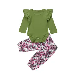 Pudcoco/комплект для новорожденных девочек; одежда с цветочным принтом; комбинезон с длинными рукавами; брючный комбинезон; комплект одежды