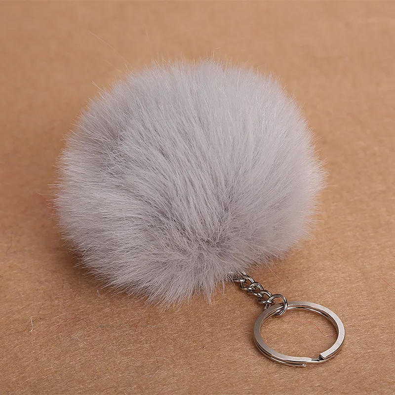 

8cm Faux Fur Ball Keychain Pompom Fluffy Lovely Key Chain KeyRing Cute Pom Pom Porte Clef For Women Bag Charm Toys 6C0091