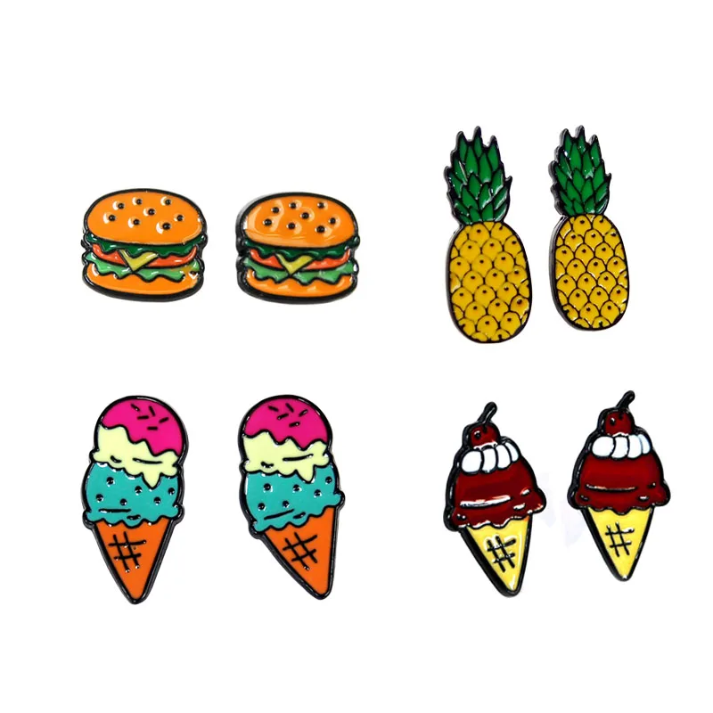 

P1756 Dongamnli Strawberry Cake Earrings for Girls Cute Food Earings Pineapple burgerstud Enamel Earrings for Women