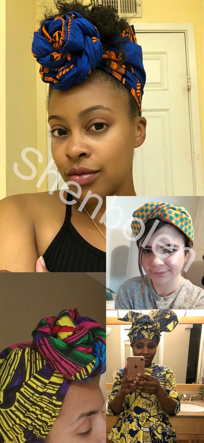 Shenbolen цветочный Headwrap для женщин Африканский Традиционный платок тюрбан 100% хлопок воск 72 "x 22"