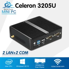 Мини-ПК Celeron 3205U 2 * lan Win 10 Linux мини настольных Computador низкая Мощность HD Графика ТВ Box HDMI с Wi-Fi настраиваемые PC