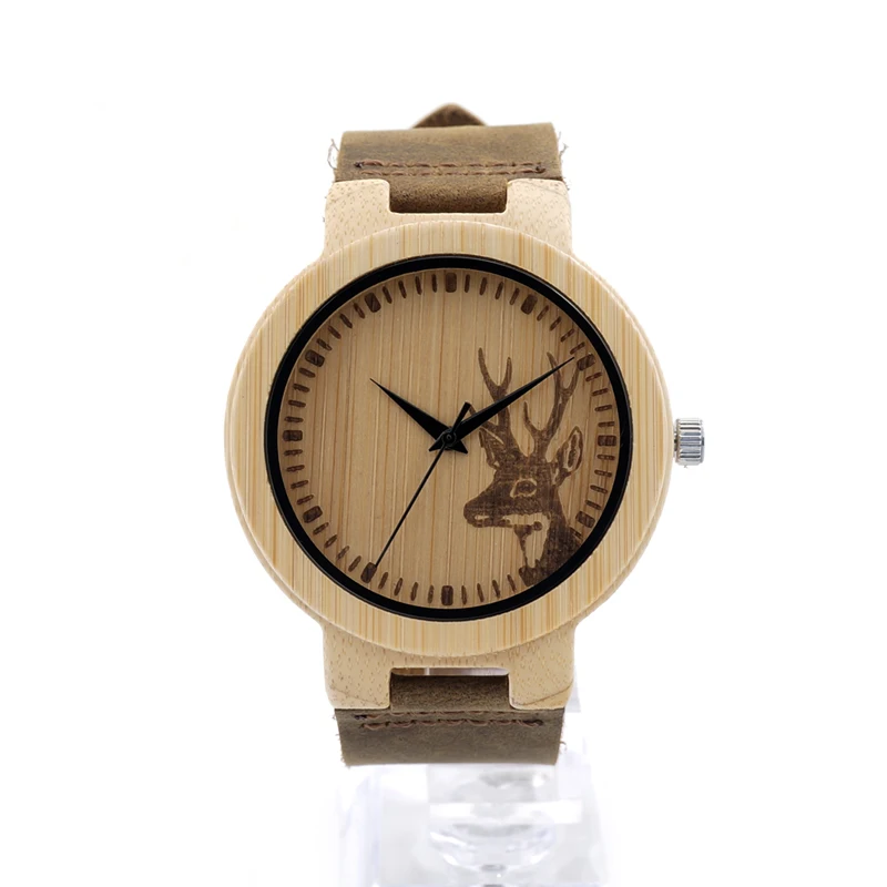 Top Brand BOBO BIRD Leather Strap Bamboo Watches 100% Handmade Men Wrist Watch relogio masculino as Gifts C-D14