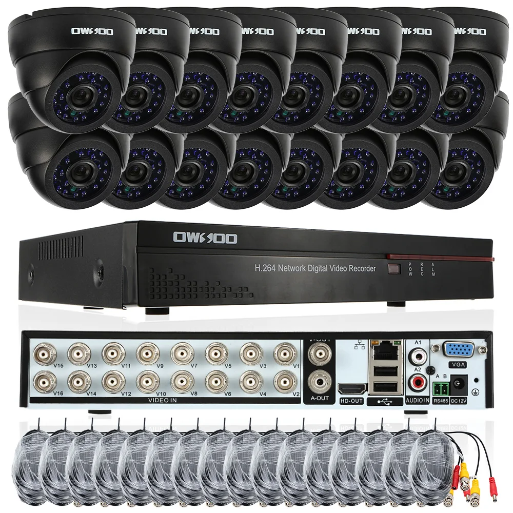 OWSOO 800TVL камера видеонаблюдения системы безопасности 16CH Full CIF DVR цифровой видеорегистратор HDMI 16 шт. PnP инфракрасный Doom IR CUT CCTV камера комплект