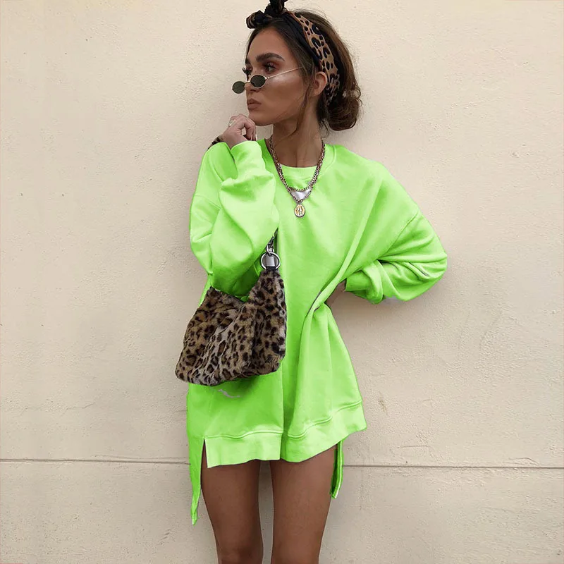 

New Solid Green New Women Fashion Long Sleeve Round Neck Sweatshirts and Pullovers 2019 Korean Style Loose Hoodies Female Loose