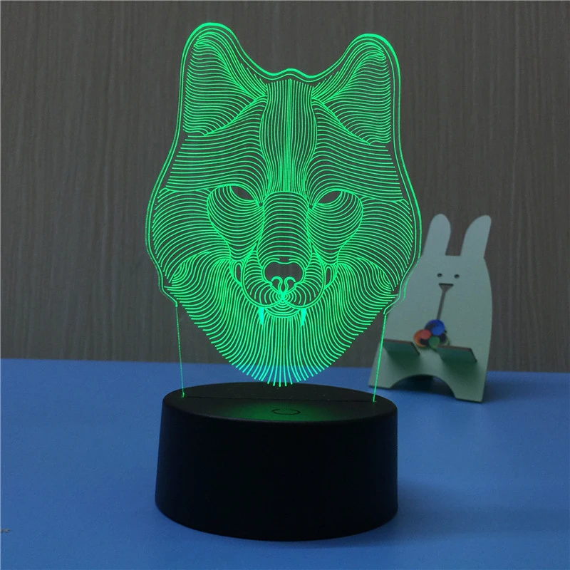  Wolf Head 3D LED Lamp Night Light USB LED Illusion Atmosphere Vision Table Lamp for Children Bedroo - 32947553634