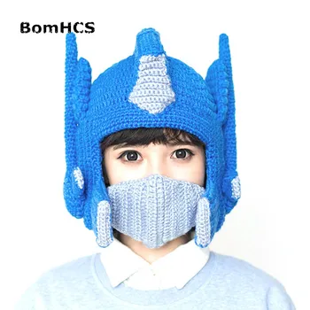 BomHCS 멋진 재미있는 헬멧 비니 겨울 따뜻한 100% 수제 니트 모자, 영화 주변기기 (아동용 S, 성인용 L)