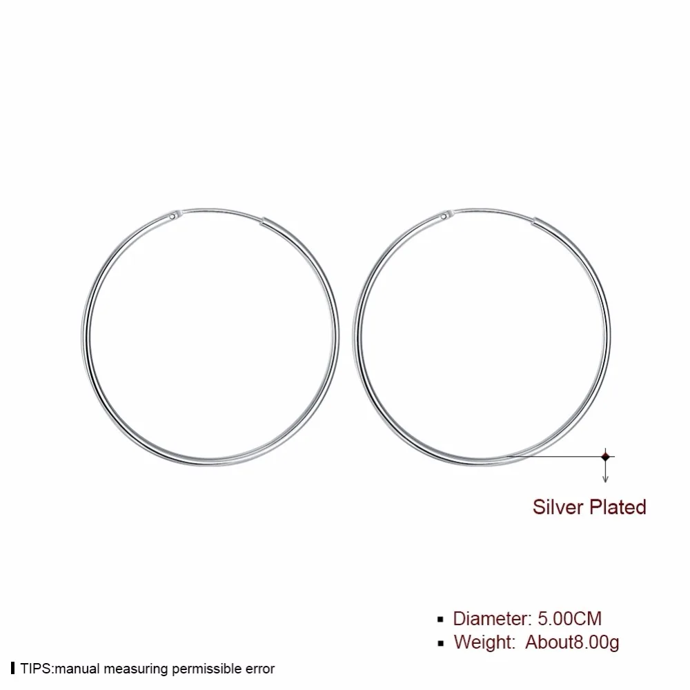 Диаметр 5 см гладкие круглые креольские большие серьги-кольца 925 штампованные посеребренные Prata Princo модные новые ювелирные аксессуары