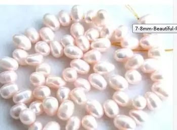 

10 Strand 7-8mm Beautiful Pink Freshwater Pearl Oval Loose Beads 14"