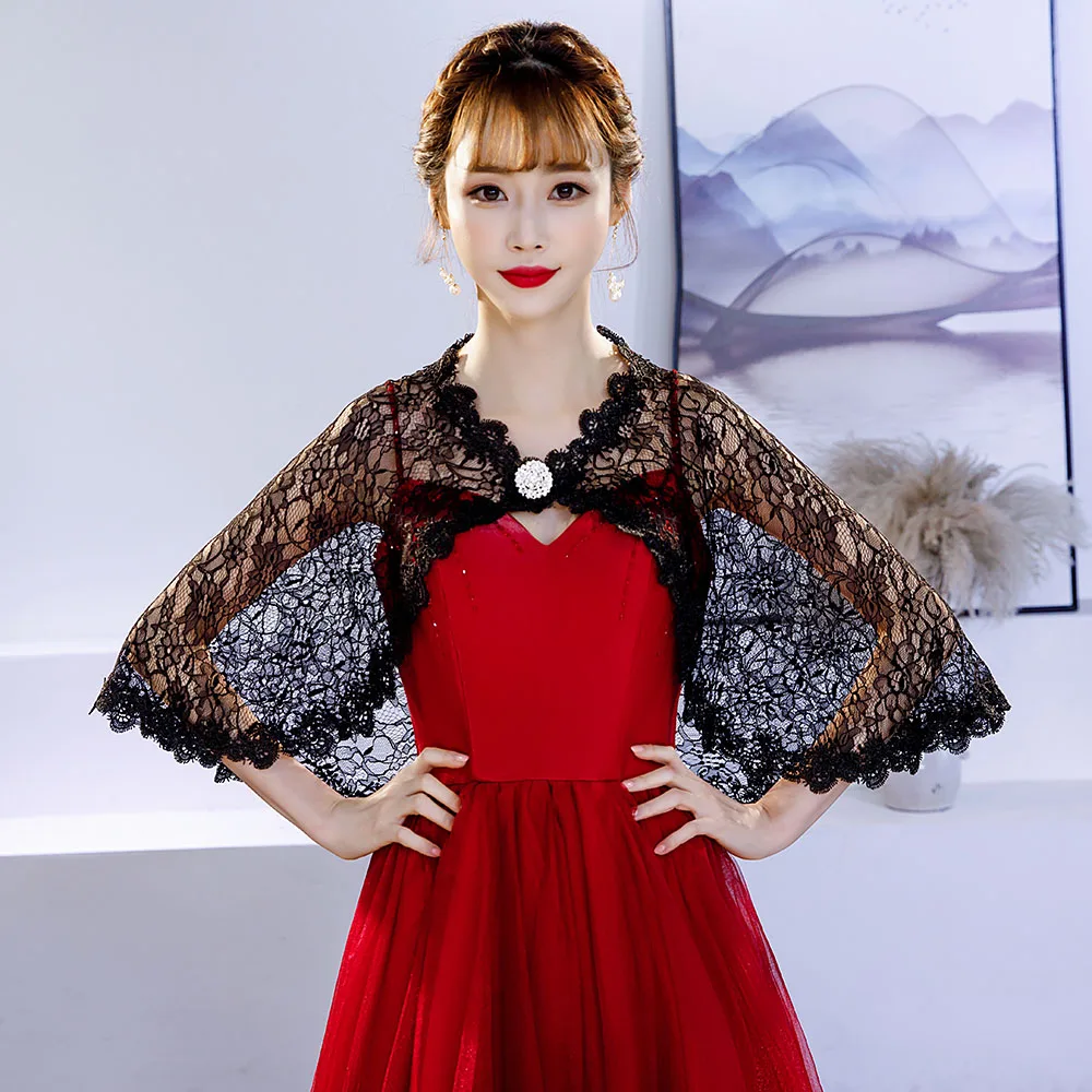 

Black Lace Wrap Sheer Cover Up for Women Summer Beach Evening Party Capalet Accessories Shrug Sleeveless Bolero Handmade