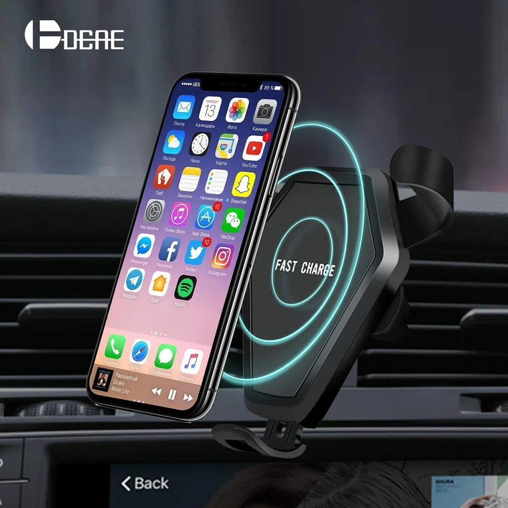 DCAE Car Charger Qi Wireless Charger For iPhone XS Max XR X 8 Fast Wireless Charging Gravity Car Phone Holder For Samsung S9 S8