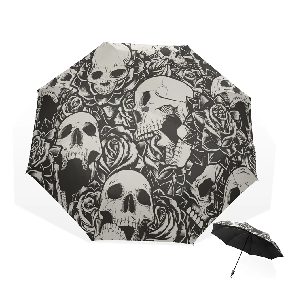 

Creative Non-automatic Umbrella Rain Women Skull Three Folding Ultra-light Umbrella For Men Travel Visor Umbrella