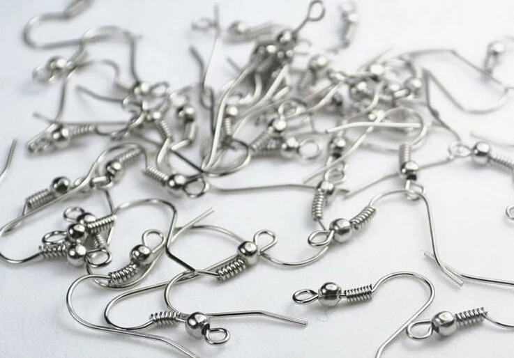 100Pcs18mm Surgical Steel Earring Hooks Ball Jewelry Findings Coil