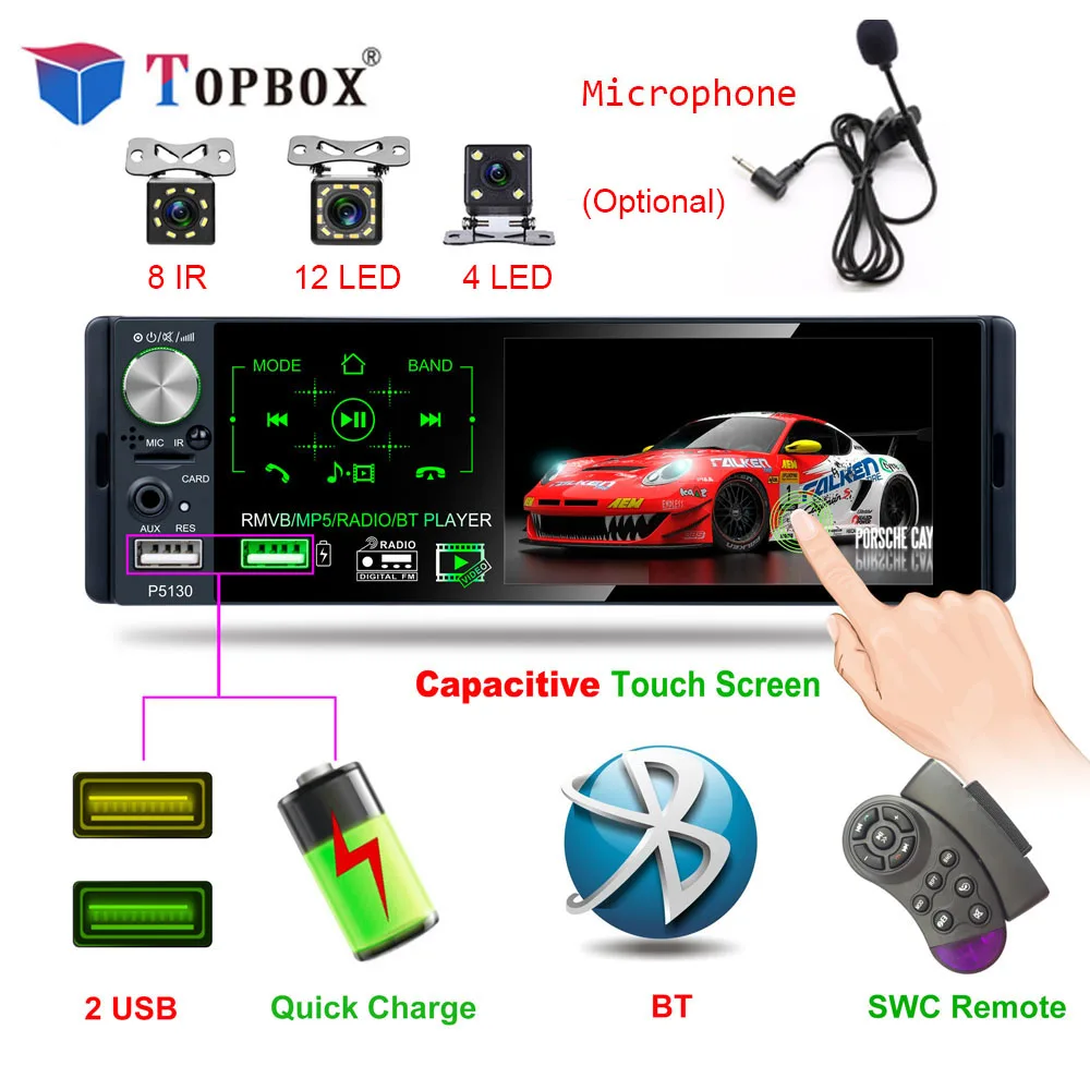 

Camecho Autoradio 1 Din Car Radio 4.1" Bluetooth Touch Screen RDS USB AUX MP5 Video Player Auto Audio Stereo Support Microphone