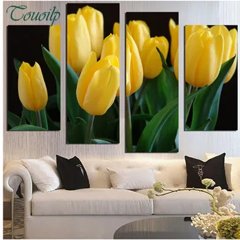

Touoilp 2018 4pcs DIY Tulip flowers 5d Home Decoration diamond painting flower multi full diamond mosaic drill 3d diamond embroi