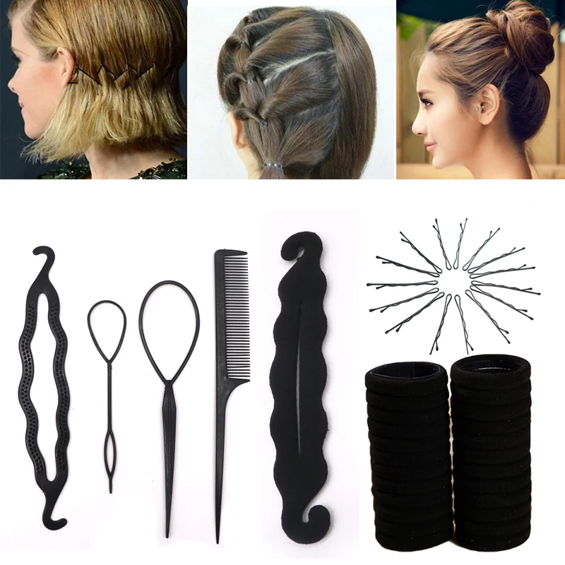 

91pcs/set Multic Style Hair Styling Tools Hair Accessories Black Hair Clips Spong Disk for Women Girls Elastic Hair Bands Rope