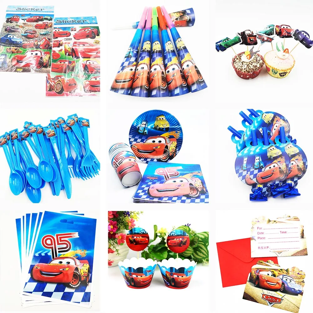 

Disney Cars Lightning Mcqueen Party Supplies Flags Tablecloth Straws Cups Plate Car Party Supplies Kid Birthday Party Decoration
