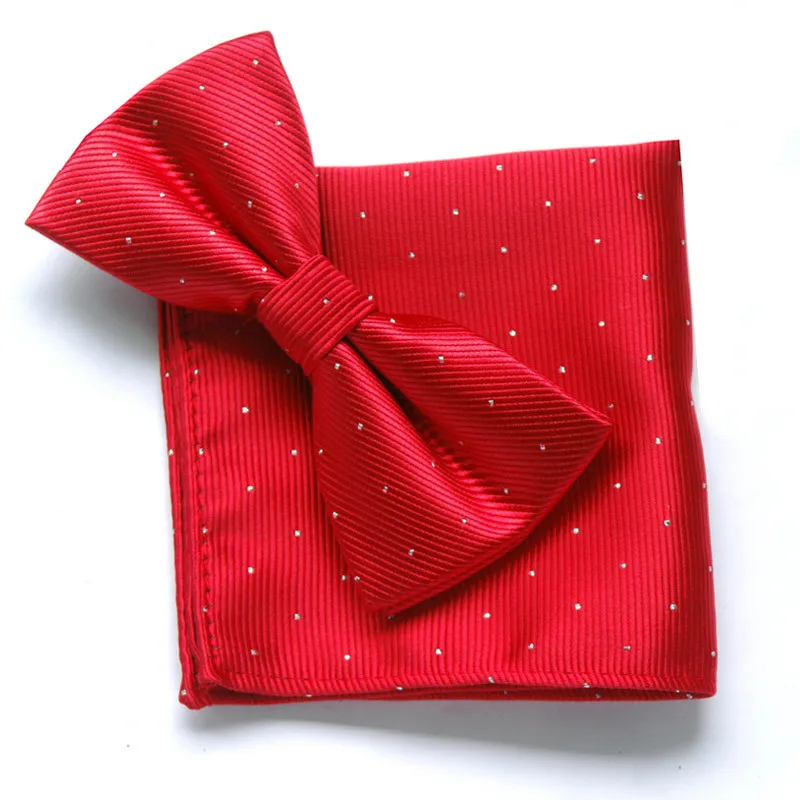 Excellent Men's Fashion Bowtie Hanky Set Groom Gentleman Dots Cravat