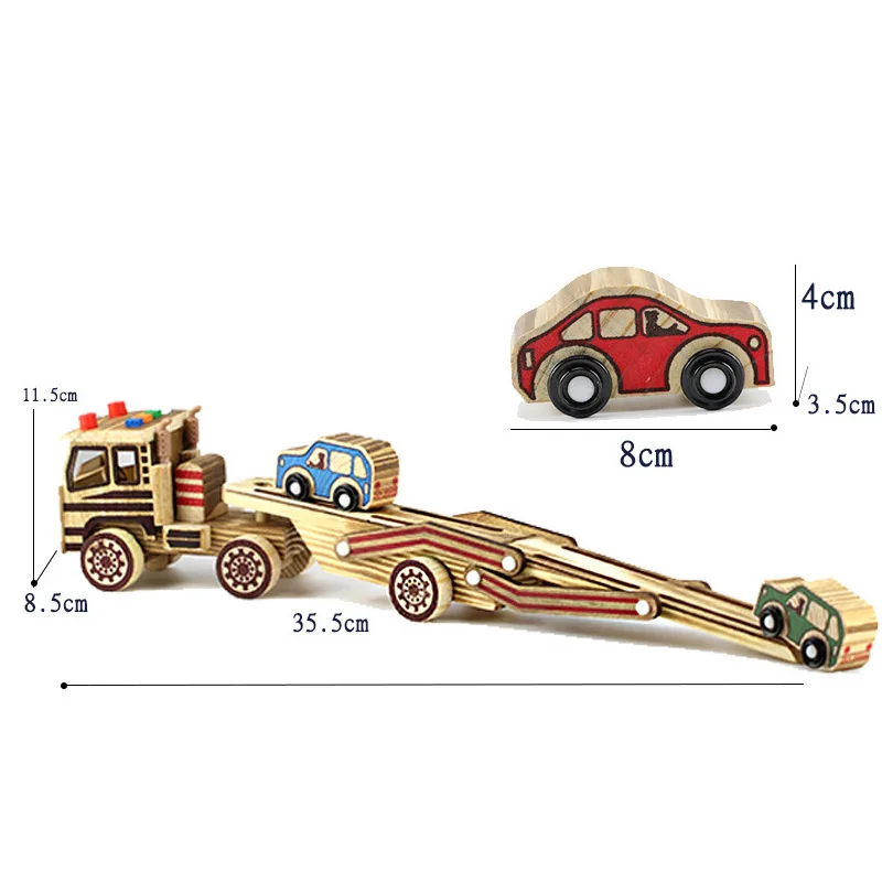  Wooden Double Deck Flat-bed Truck Model Toys Kids Children Boys Foldable Car Transport Vehicle Toy Decoration Brithday Gifts 