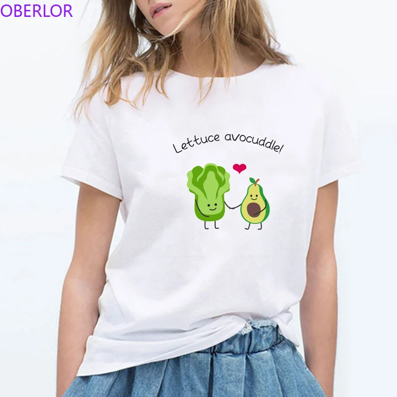 

Fashion T Shirt Femme 2019 Summer Clothing Korean Style Ulzzang Vintage Lettuce Avocado Vegan T-shirt Women Short Sleeve Tshirt
