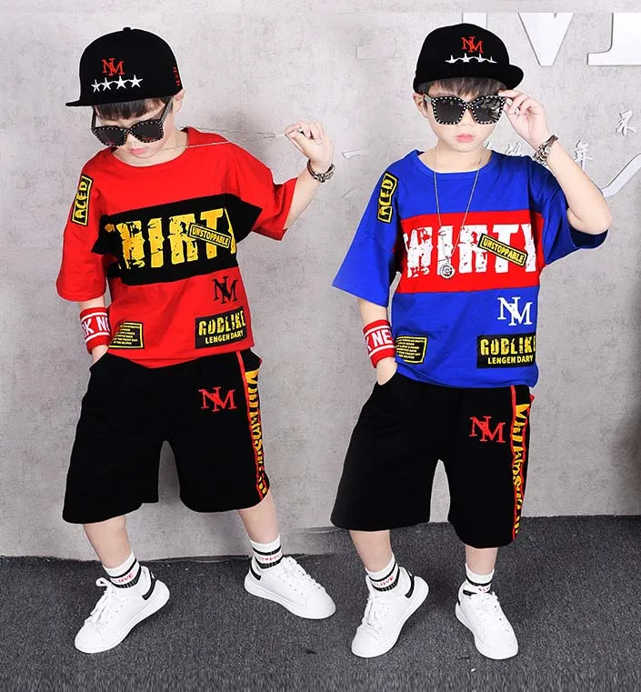 

Teenage Summer Boys Girls Clothing Sets Short Sleeve T Shirt & Pants Hip Hop Dance Costumes vetement garcon For 6 8 10 12 14 Yrs