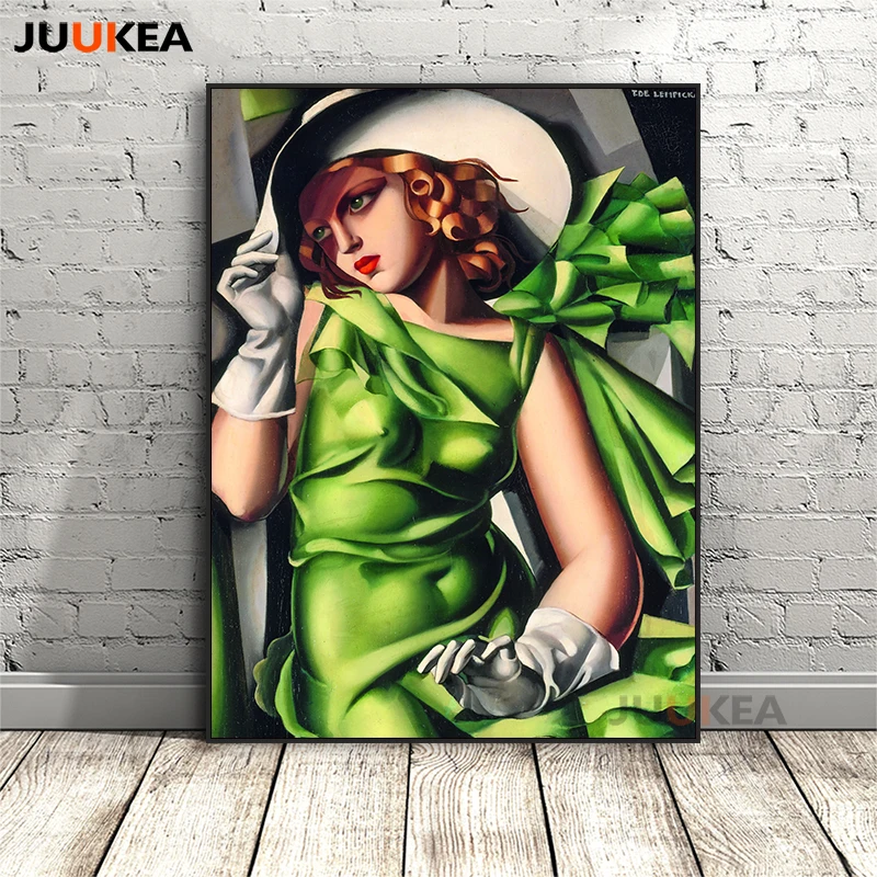 

Canvas Art Print Painting Poster European Fashion Young Girl in Green by Tamara de Lempicka, Wall Pictures For Home Decoration