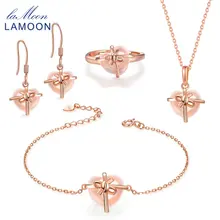 Стерлинговое серебро 925, ювелирный набор, розовый кварц, драгоценный камень, 18 K, Розовая позолота, хорошее ювелирное изделие, подарочный набор для женщин, V028-B-1