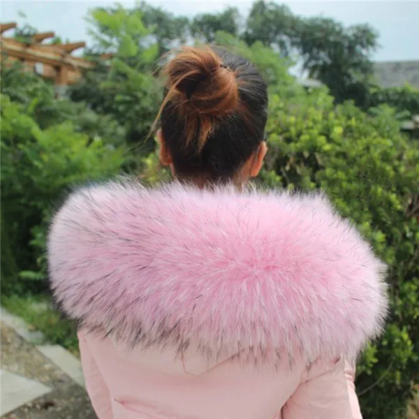 Роскошные мужские теплые меховые шарфы для шеи, куртки, пальто для зимы, настоящий енотовый меховой воротник, шарф для меховой парки Wo, Мужская шаль - Цвет: Pink