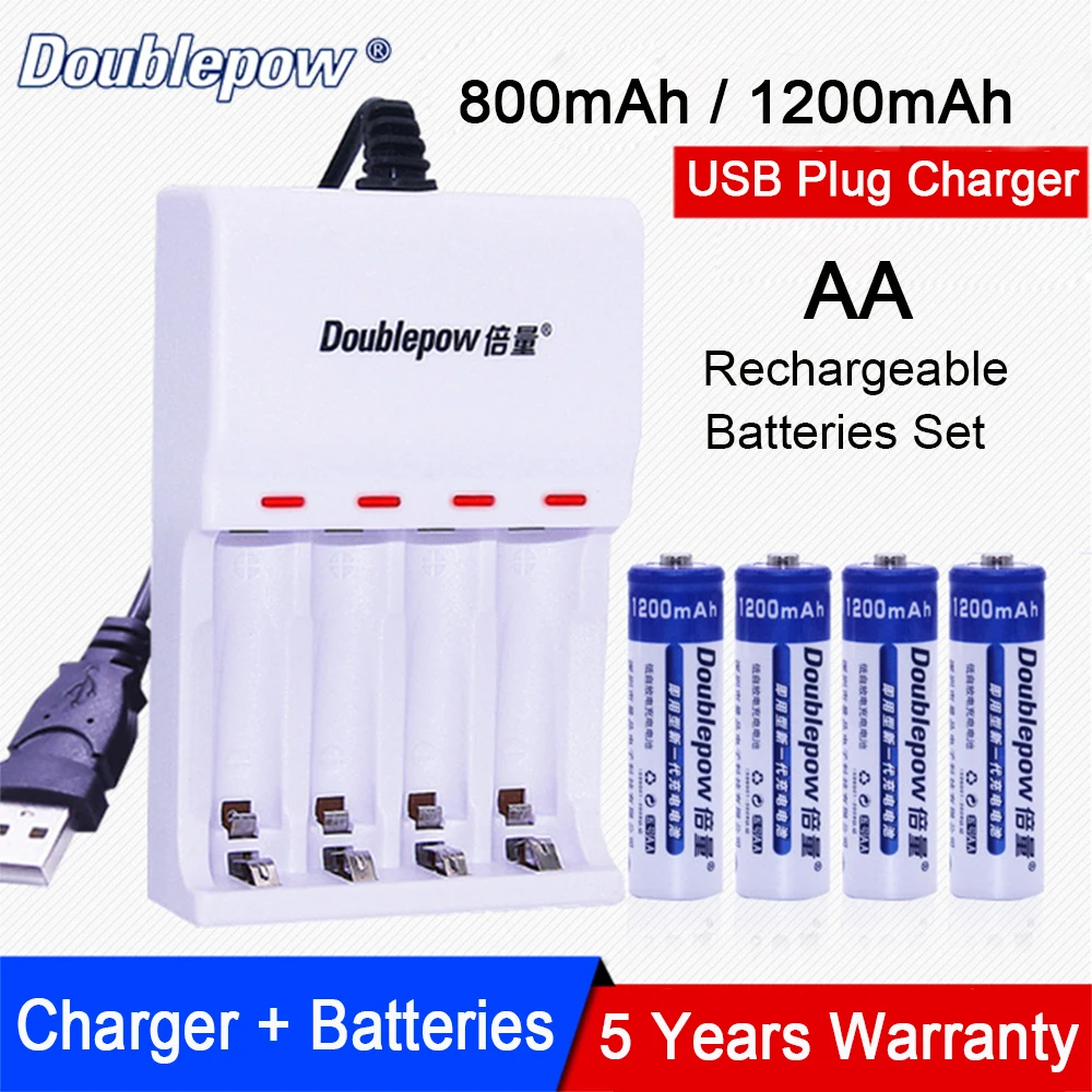 

AA Ni-MH Rechargeable Batteries + 4 Slots USB Charger For AA/AAA Battery; 800mAh 1200mAh 2A 5# Battery + Portable Battery Box