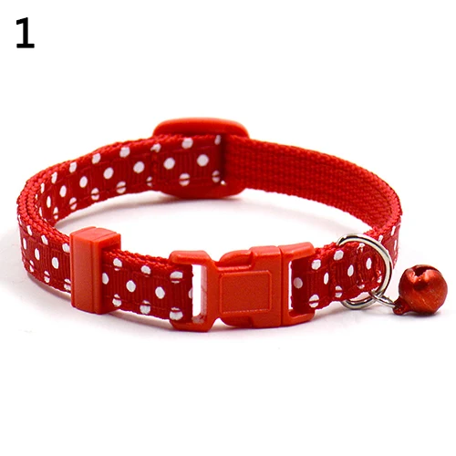 Регулируемый нейлоновый для собак щенков в горошек ошейник с колокольчиком - Цвет: Красный