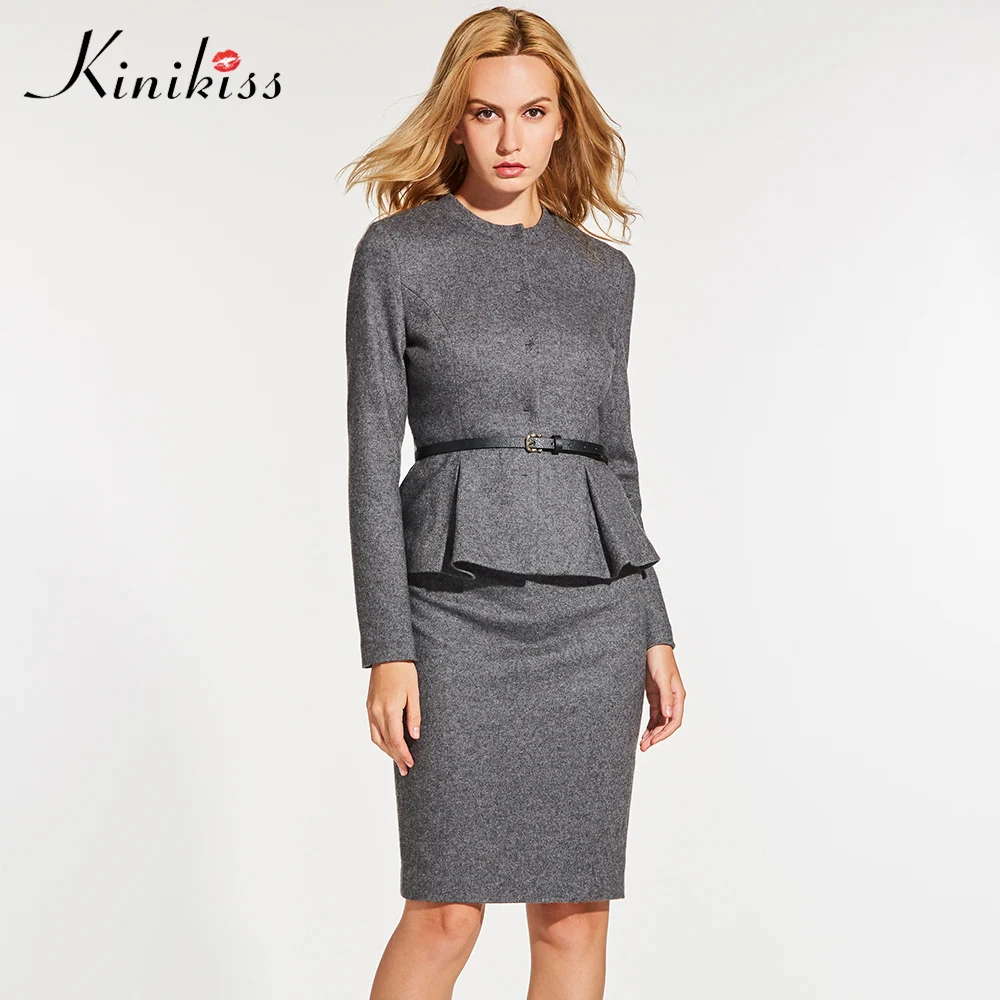 Kinikiss Women Elegant Sweater Suits 2 Piece Set Jacket Bodycon Skirts