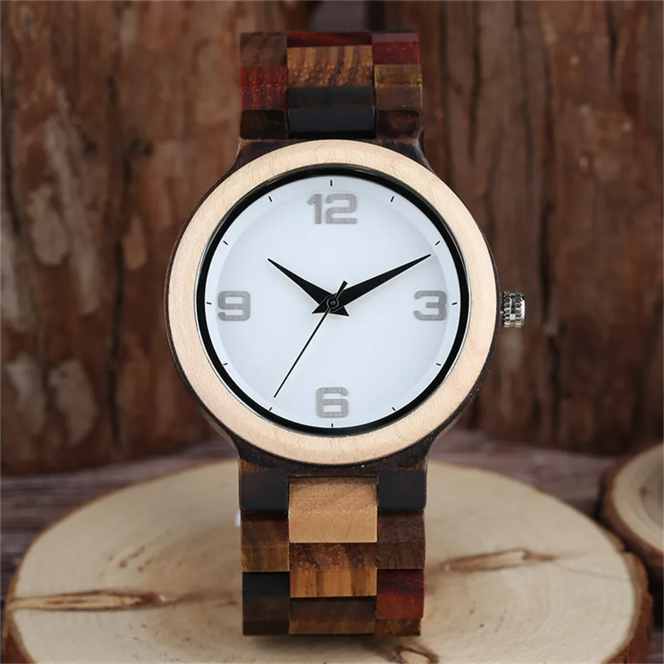 Round Vintage Zebra Wood Maple Wooden Case Men Quartz Watch Ebony Bamboo Strap Casual Analog Fashion Sports Clock Bracelet Gifts (27)