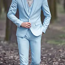 4 шт.(куртка+ штаны+ жилет+ галстук-бабочка) голубого цвета, модный дизайн, костюмы для похудения на заказ, стиль