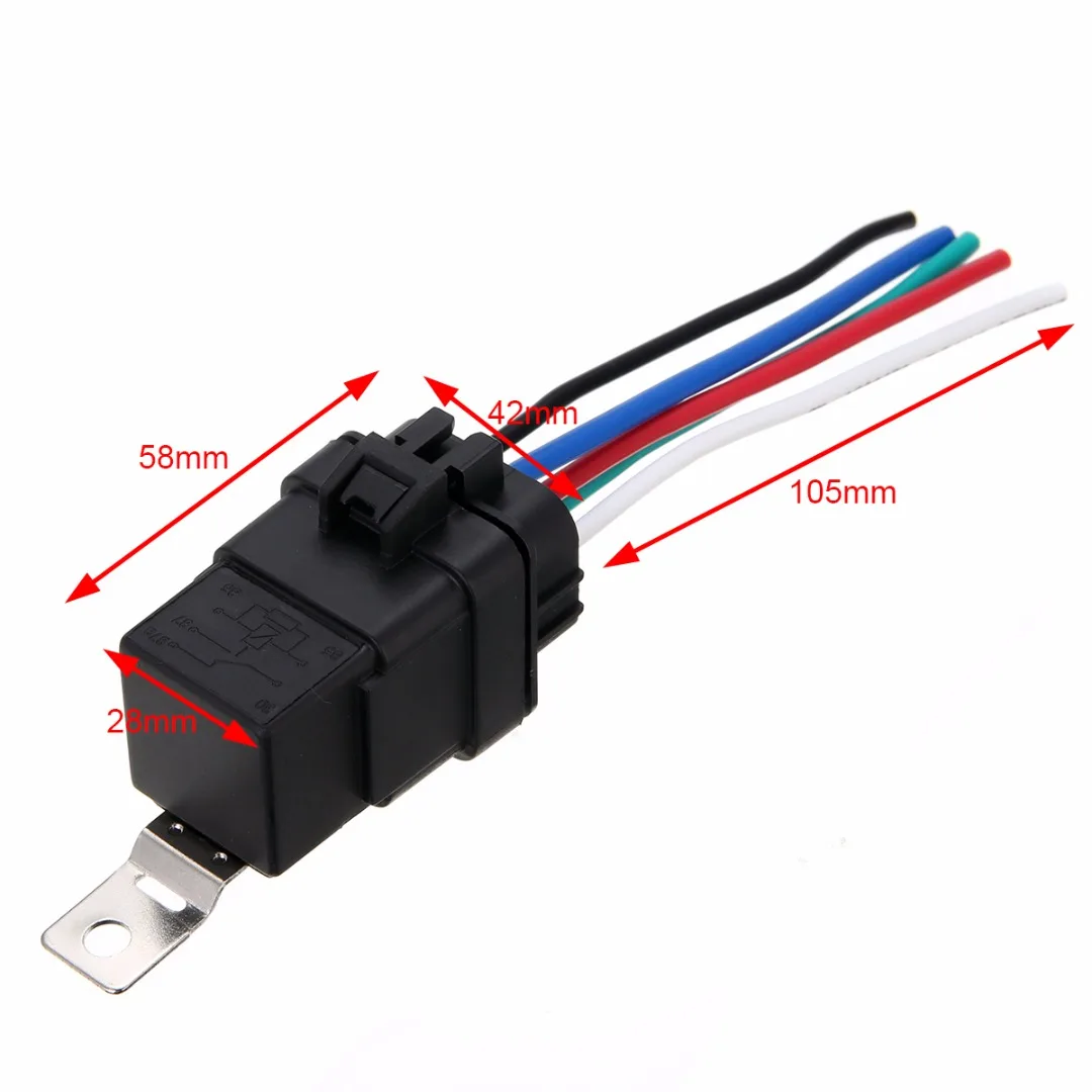

1set DC 12v 40A Auto Relay 5 Pin Waterproof Integrated Wired Automobile Relay + Holder With 105mm Length Wires