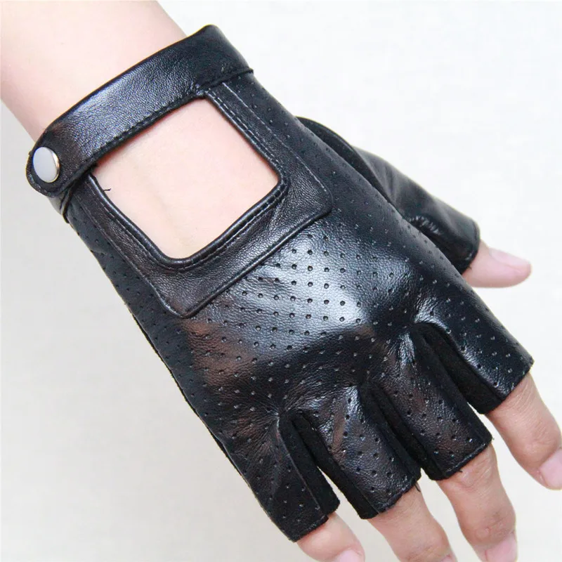 2017 New Summer Men Semi-Finger Gloves Genuine Leather Hole Breathable Half Finger Gloves For Women Free Shipping