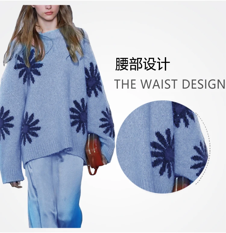 Модный дизайнерский пуловер осень зима утолщение теплый свитер женский элегантный цветочный жаккардовый трикотаж Свободный вязаный джемпер Топы
