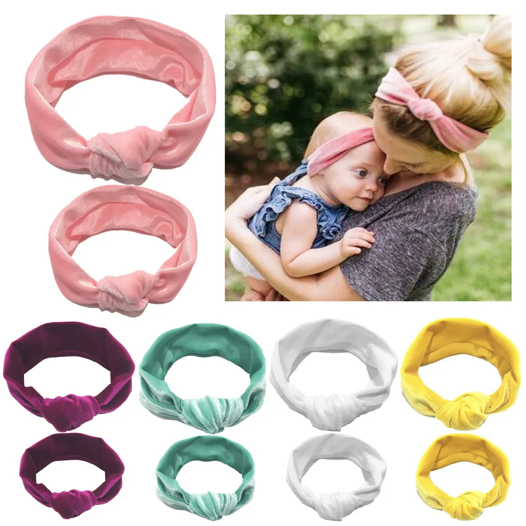 

MUQGEW velvet bows for girls Mommy and Baby Turban Solid Headband Hair Knotted Pleuche Accessories Headwear tiara infantil#y2
