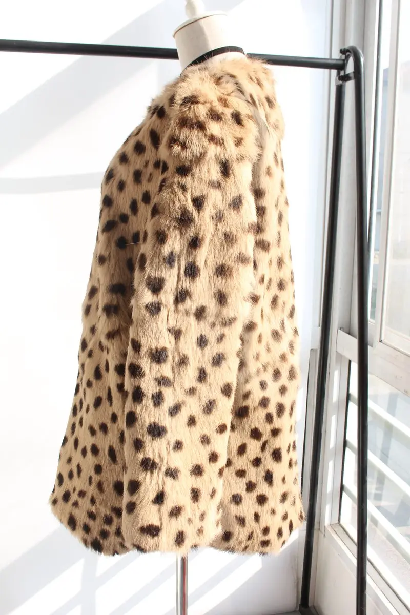 natural rabbit fur coat long sleeve leopard color (3)