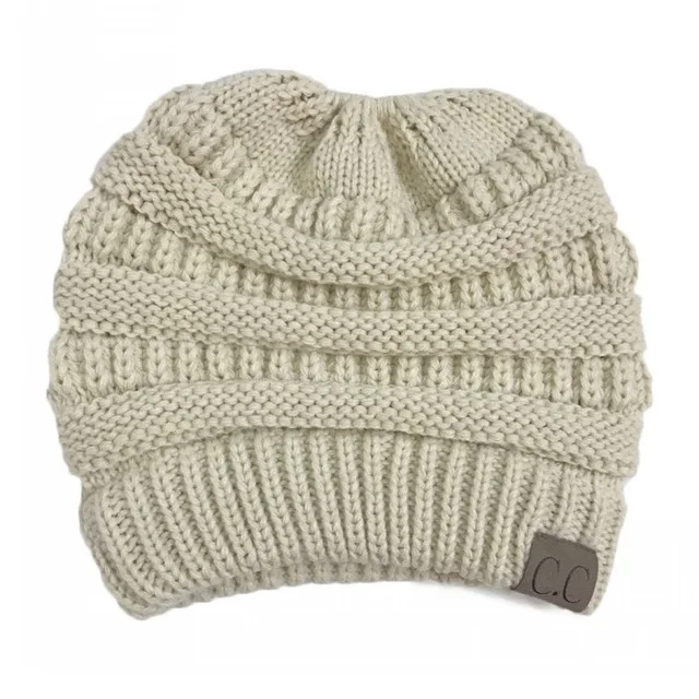 Женские зимние вязаные шапки шерстяные теплые шапки женские повседневные Шапки этикетка сплошной цвет NL-A-026 - Цвет: beige