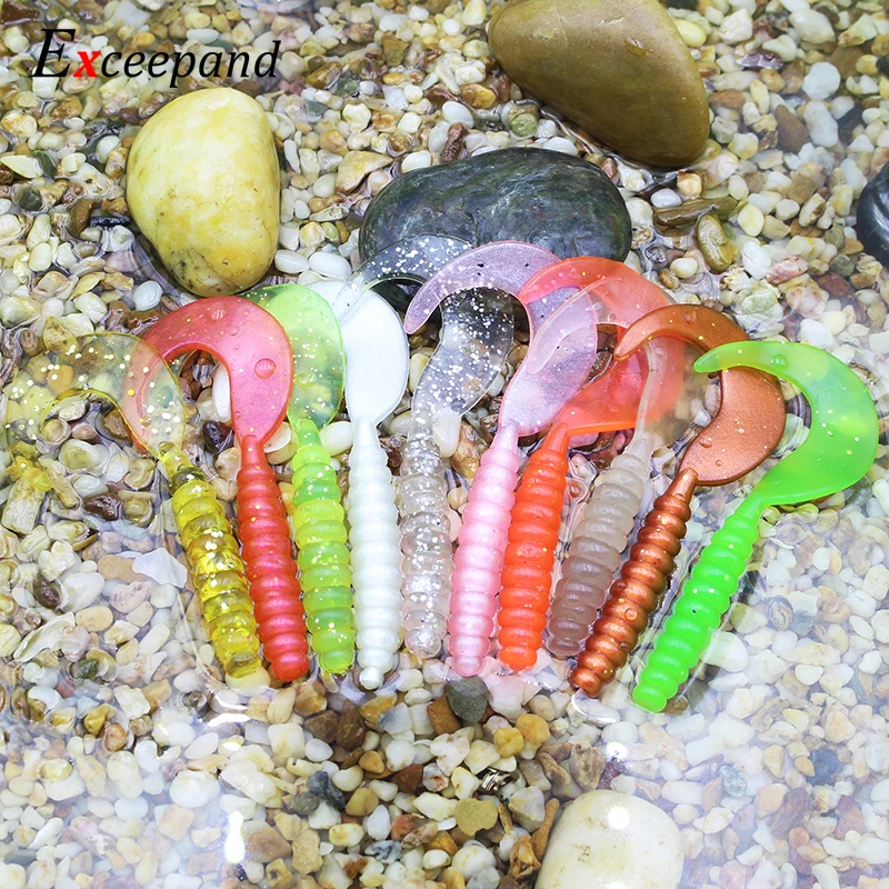 

20 Pieces Exceepand 65 mm Curly Tail Fishing Lure Soft Silicon Bait Maggot Grub Plastic Worm Swimming Fishing Tackle