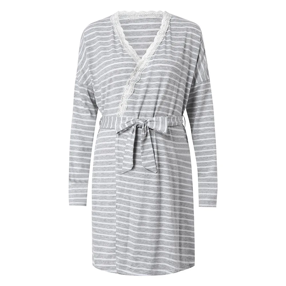 Темно-Серое Женское платье для беременных, хлопковое Грудное вскармливание, платье для кормящих детей, пижамы для беременных, ночная рубашка - Цвет: Серый