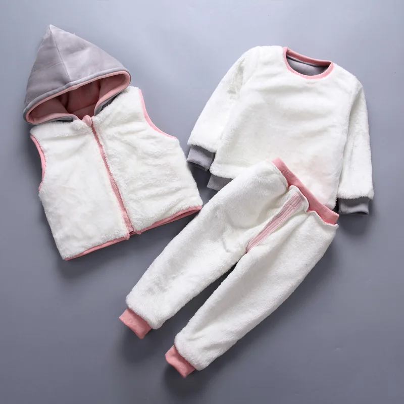 Fashion Baby Boys Girls Cartoon Deer Clothes Children Add Cotton Hooded Vest T-shirt Pants 3Pcs/Set Autumn Winter Kids Tracksuit