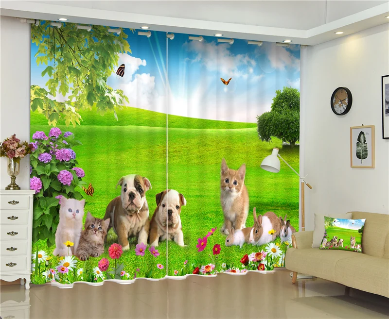 

Cats And Dogs family 3D Blackout Curtains Healthy non-pollution Digital Print Curtains for Bedding room Living room free ship
