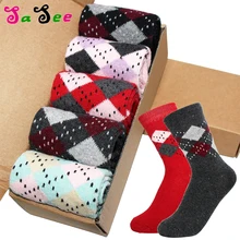 5 пар, кроличья шерсть, толстые теплые женские носки, качественные, весна, осень, зима, милые, цветные, в горошек, с ромбовидным узором, Meia, иностранный носок